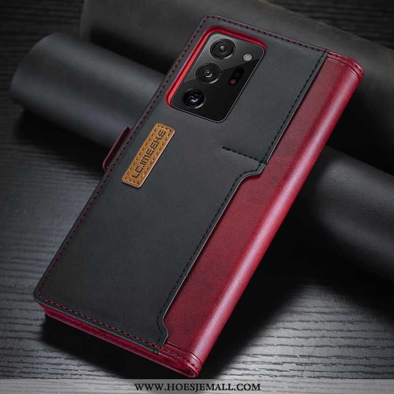 Hoesje Samsung Galaxy Note20 Ultra Leren Rood Ster Folio Kaart Mobiele Telefoon