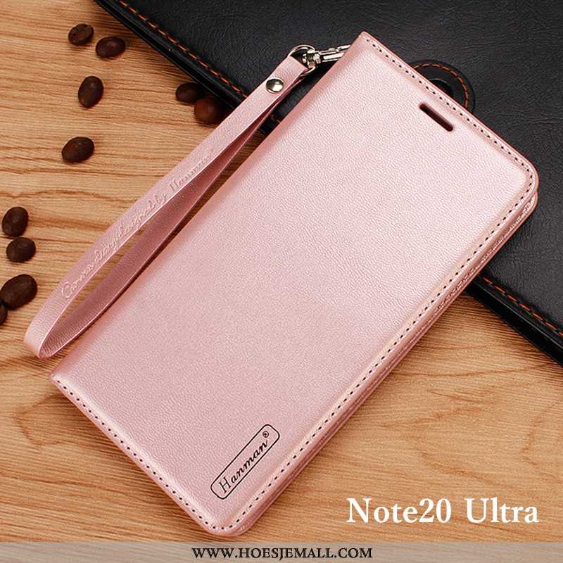 Hoes Samsung Galaxy Note20 Ultra Leren Hoesje Portemonnee Mobiele Telefoon Roze Ster Clamshell