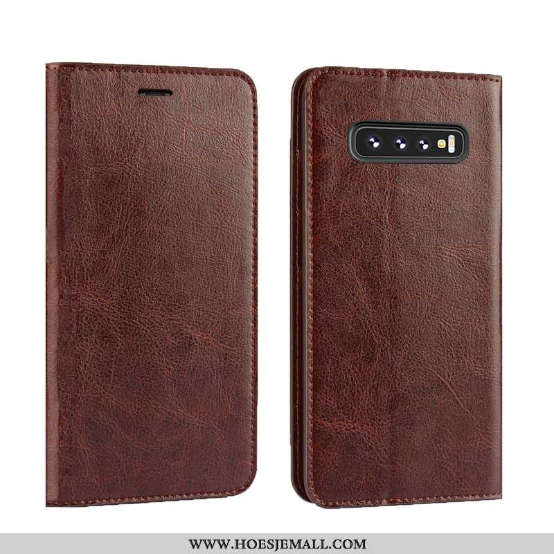 Hoes Samsung Galaxy S10 Leer Bescherming Leren Hoesje Anti-fall Luxe Mobiele Telefoon Bruin Bruine