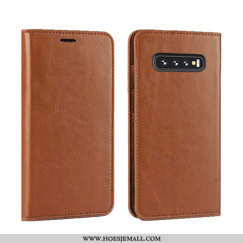 Hoes Samsung Galaxy S10 Leer Bescherming Leren Hoesje Anti-fall Luxe Mobiele Telefoon Bruin Bruine