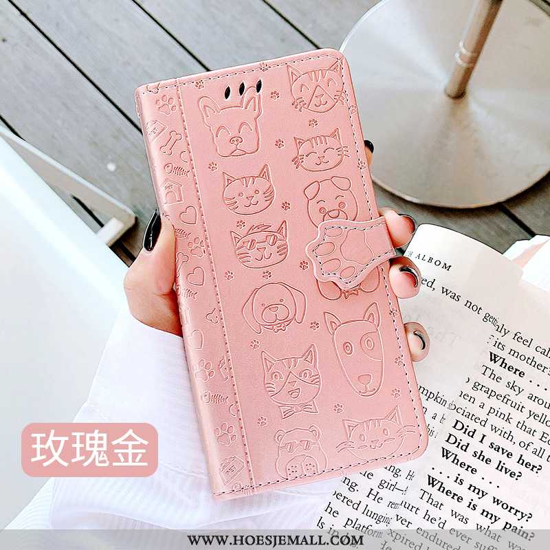 Hoes Samsung Galaxy S10 Leren Hoesje Mooie Anti-fall Mobiele Telefoon Roze Klittenband Clamshell