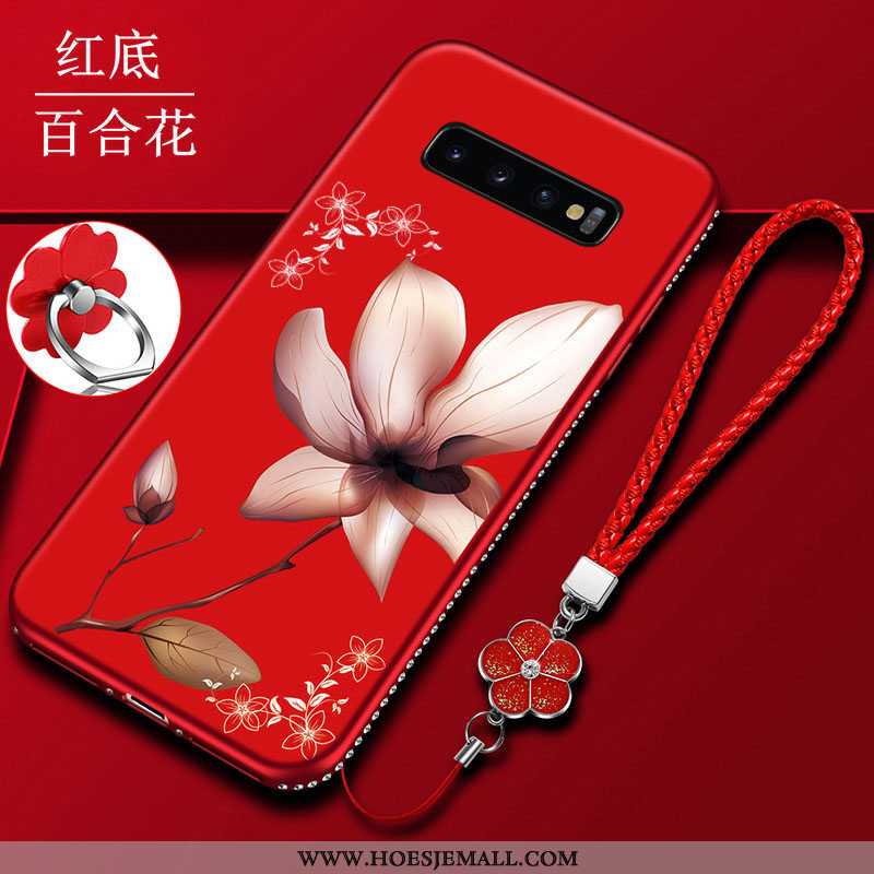 Hoes Samsung Galaxy S10 Trend Zacht Schrobben Anti-fall Persoonlijk Bloemen Hanger Rood