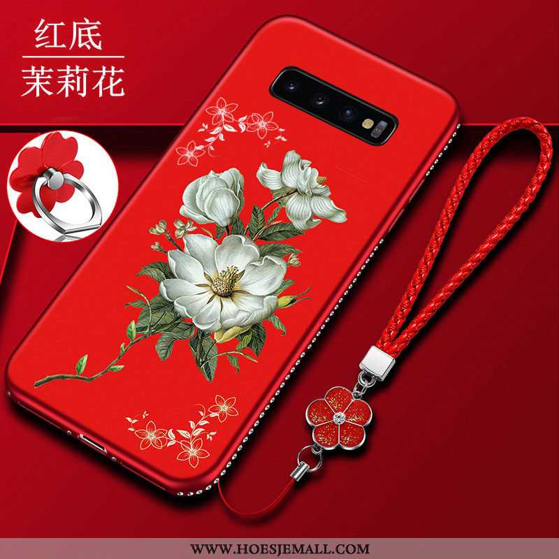 Hoes Samsung Galaxy S10 Trend Zacht Schrobben Anti-fall Persoonlijk Bloemen Hanger Rood