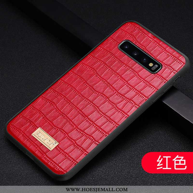 Hoes Samsung Galaxy S10 Trend Bescherming Echt Leer Rood Ster Scheppend Nieuw