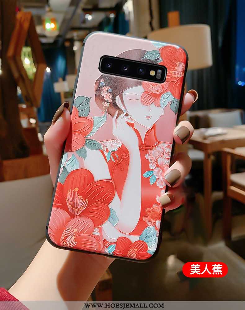 Hoesje Samsung Galaxy S10 Zacht Siliconen Reliëf Rood Kwasten Chinese Stijl