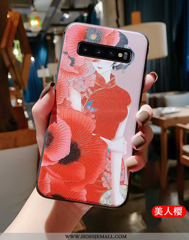 Hoesje Samsung Galaxy S10 Zacht Siliconen Reliëf Rood Kwasten Chinese Stijl