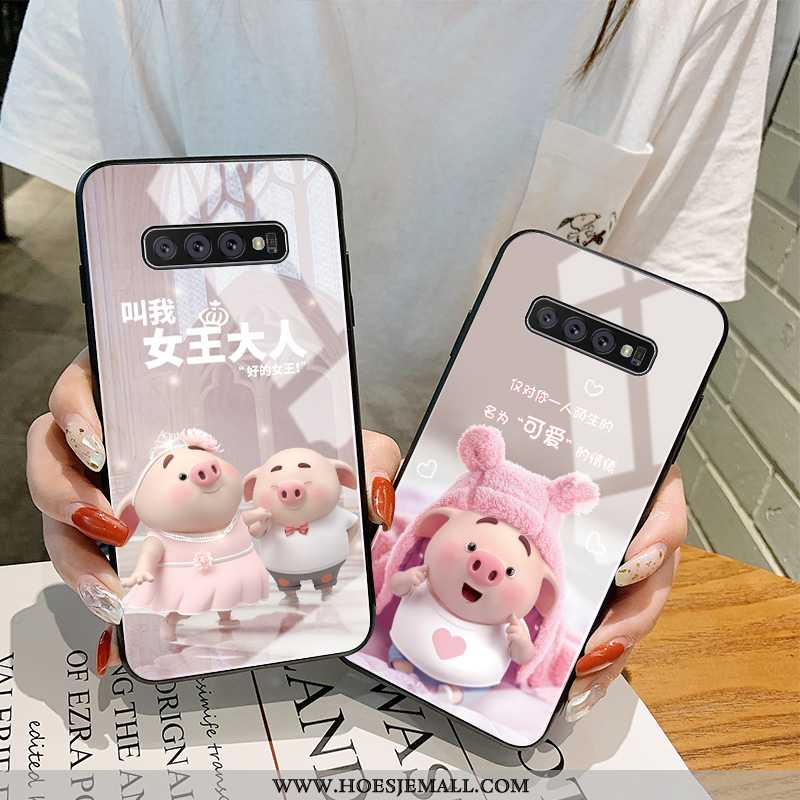 Hoes Samsung Galaxy S10 Glas Persoonlijk Zoet Siliconen Scheppend Spotprent Roze