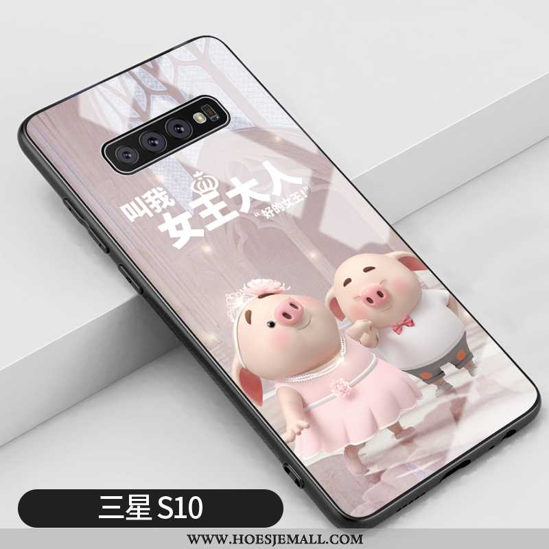 Hoes Samsung Galaxy S10 Glas Persoonlijk Zoet Siliconen Scheppend Spotprent Roze