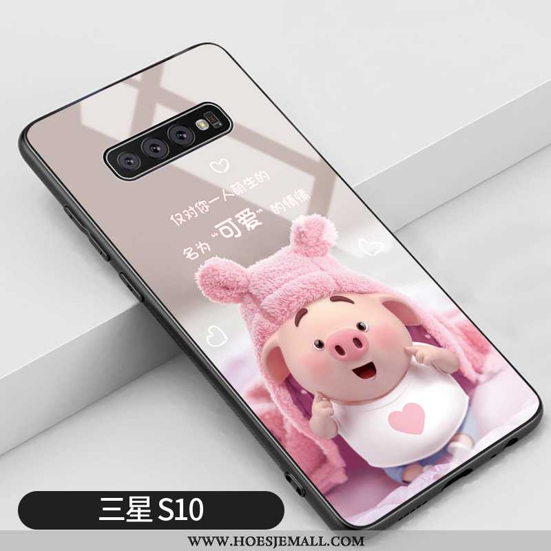 Hoes Samsung Galaxy S10 Glas Persoonlijk Zoet Siliconen Scheppend Spotprent Roze