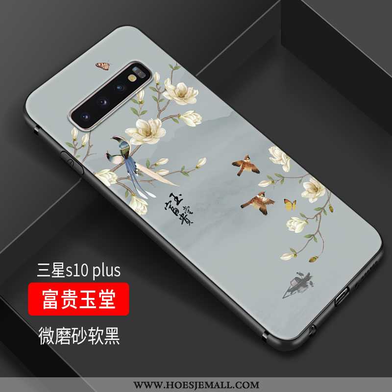 Hoes Samsung Galaxy S10+ Siliconen Bescherming Wind Hoesje Bloemen Kraan Witte