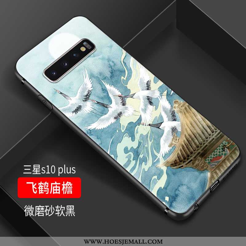 Hoes Samsung Galaxy S10+ Siliconen Bescherming Wind Hoesje Bloemen Kraan Witte