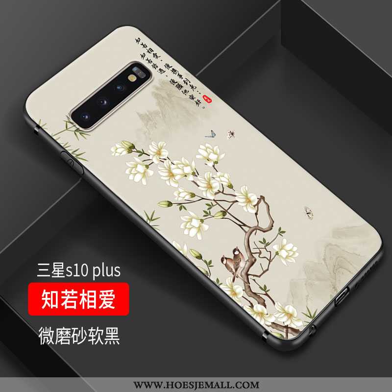 Hoes Samsung Galaxy S10+ Siliconen Bescherming Wind Hoesje Bloemen Kraan Witte