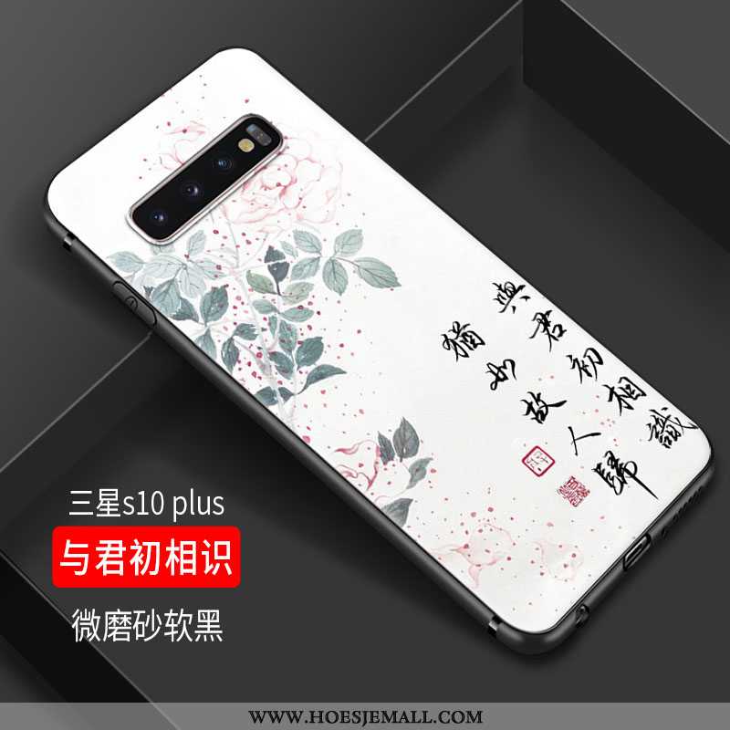 Hoes Samsung Galaxy S10+ Siliconen Bescherming Wind Hoesje Bloemen Kraan Witte