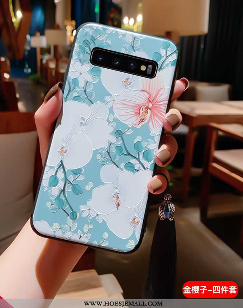 Hoes Samsung Galaxy S10+ Vintage Super Paleis Kwasten Siliconen Bescherming Hoesje Blauwe