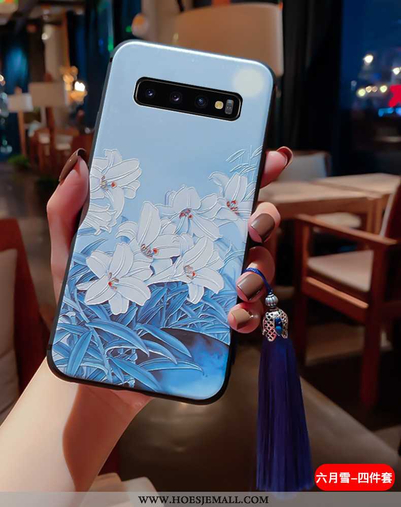 Hoes Samsung Galaxy S10+ Vintage Super Paleis Kwasten Siliconen Bescherming Hoesje Blauwe