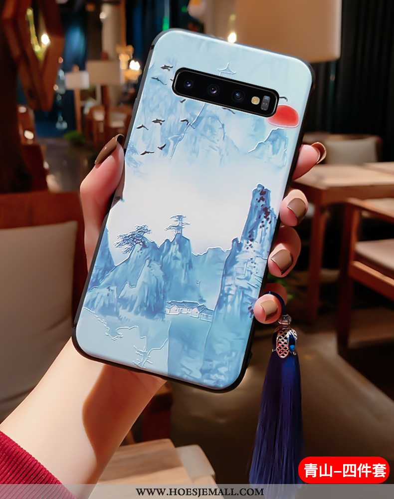 Hoes Samsung Galaxy S10+ Vintage Super Paleis Kwasten Siliconen Bescherming Hoesje Blauwe