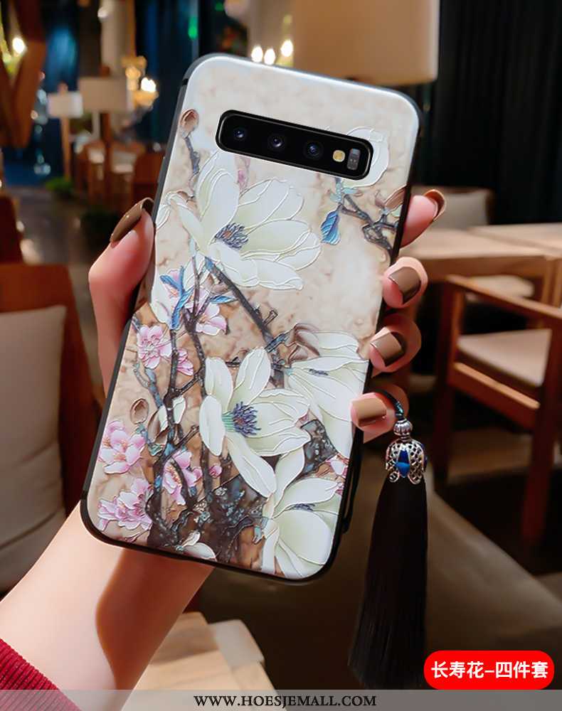 Hoes Samsung Galaxy S10+ Vintage Super Paleis Kwasten Siliconen Bescherming Hoesje Blauwe