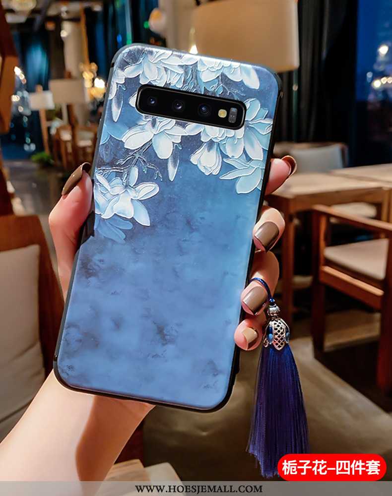 Hoes Samsung Galaxy S10+ Vintage Super Paleis Kwasten Siliconen Bescherming Hoesje Blauwe