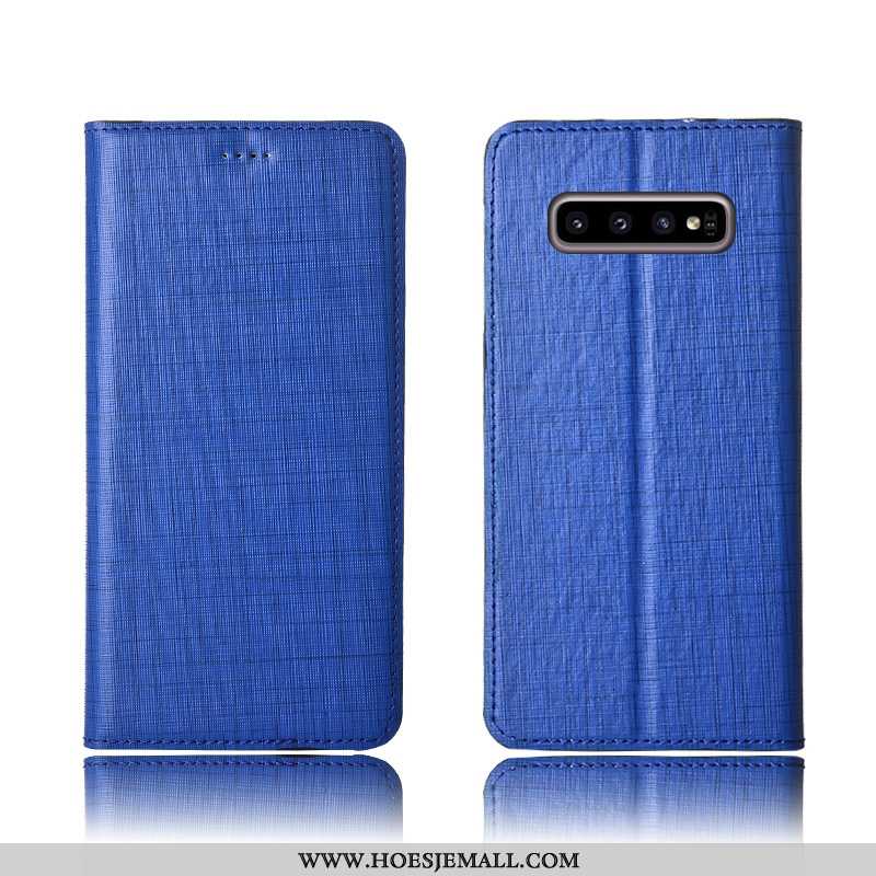 Hoesje Samsung Galaxy S10+ Echt Leer Zacht Ster Clamshell Mobiele Telefoon Nieuw Blauwe