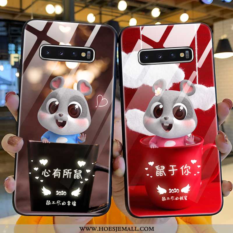 Hoes Samsung Galaxy S10+ Glas Bescherming Rat Ster Nieuw Hoesje Lovers Rood