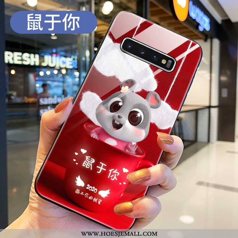 Hoes Samsung Galaxy S10+ Glas Bescherming Rat Ster Nieuw Hoesje Lovers Rood