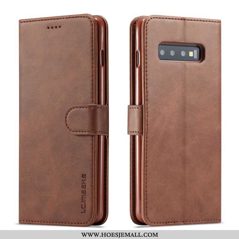 Hoesje Samsung Galaxy S10+ Siliconen Bescherming Folio Mobiele Telefoon Hoes Leer Bruin Bruine