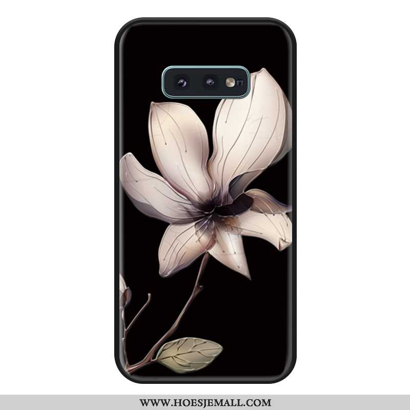 Hoes Samsung Galaxy S10e Hout Siliconen Zwart Reliëf Bloemen Ster Hoesje Zwarte