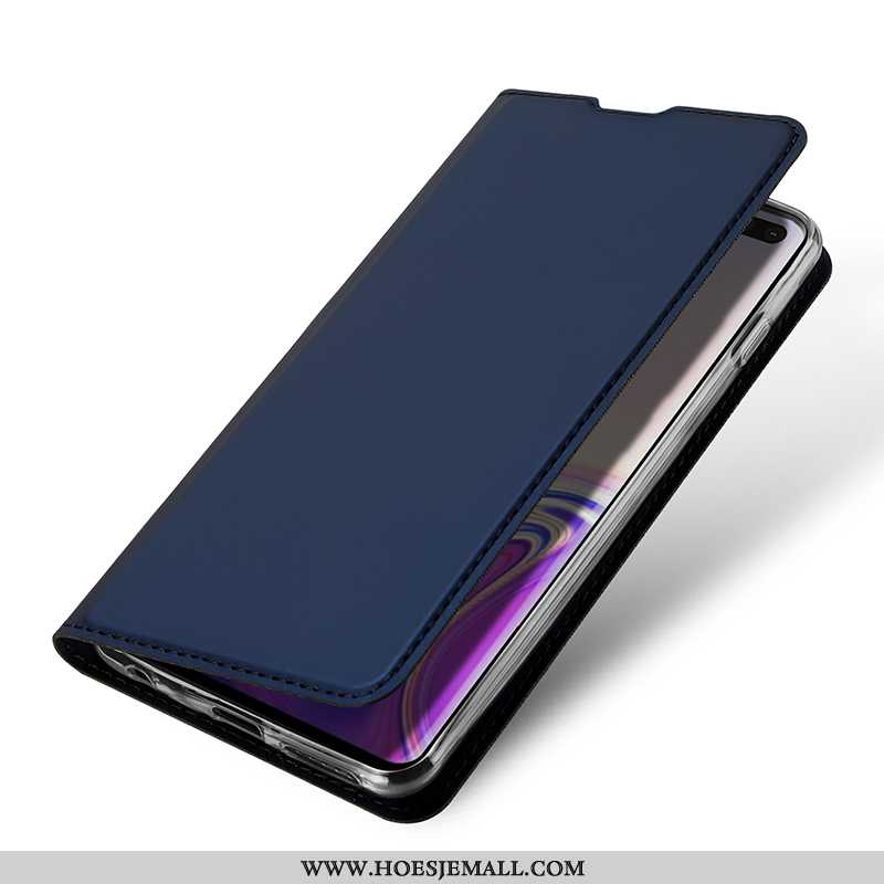 Hoes Samsung Galaxy S10e Zacht Bescherming Leren Hoesje Folio Portemonnee Donkerblauw Mobiele Telefo