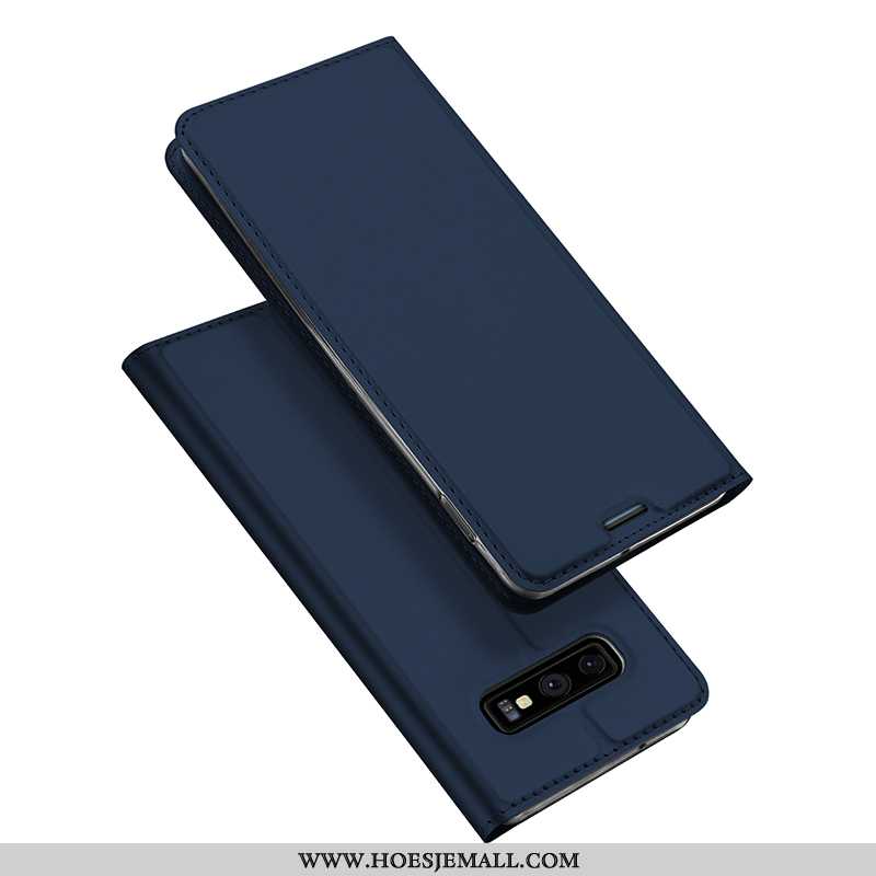 Hoes Samsung Galaxy S10e Zacht Bescherming Leren Hoesje Folio Portemonnee Donkerblauw Mobiele Telefo