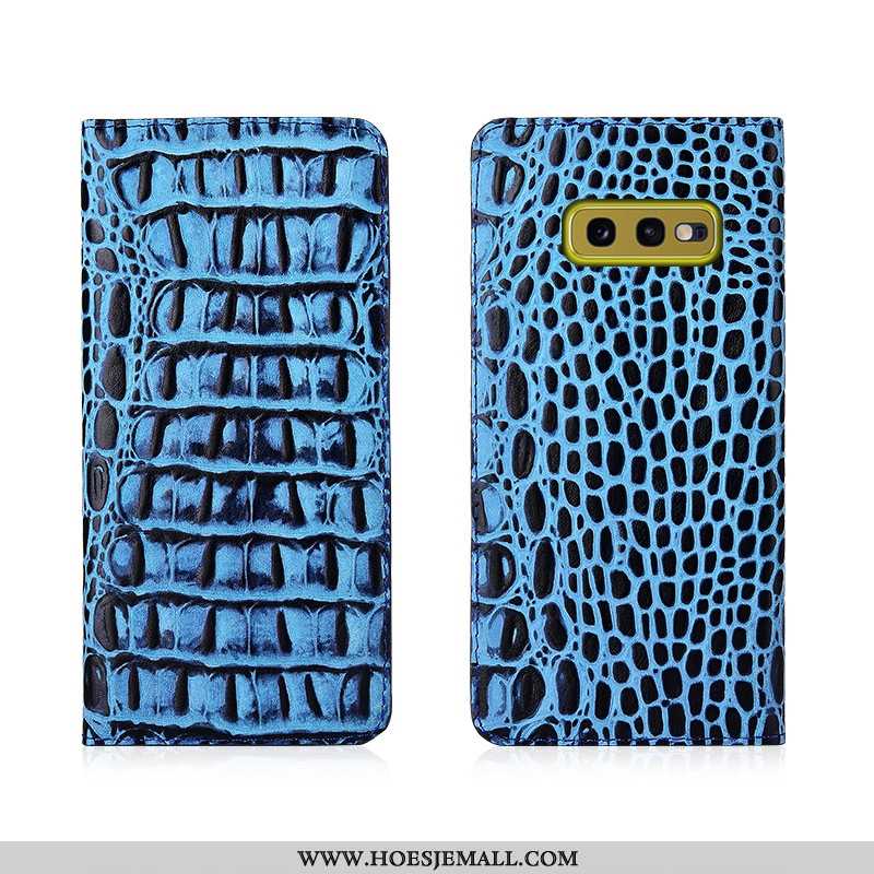 Hoes Samsung Galaxy S10e Echt Leer Zacht Leren Hoesje Blauw Clamshell Ster Blauwe