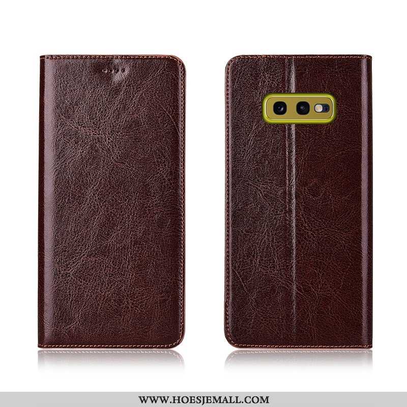 Hoesje Samsung Galaxy S10e Bescherming Leren Zacht Clamshell Patroon Khaki