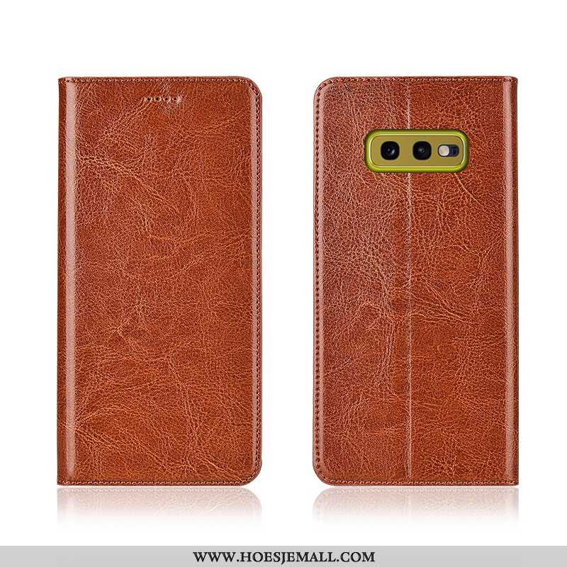 Hoesje Samsung Galaxy S10e Bescherming Leren Zacht Clamshell Patroon Khaki