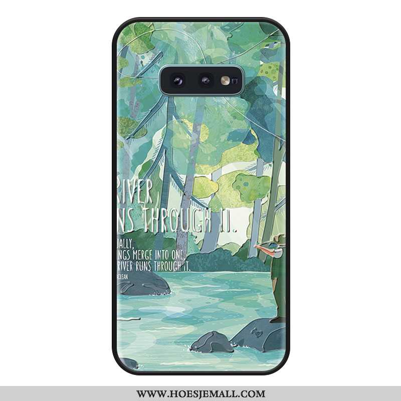 Hoesje Samsung Galaxy S10e Siliconen Reliëf All Inclusive Mobiele Telefoon Ster Anti-fall Groen