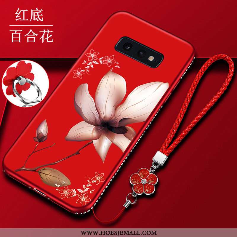 Hoesje Samsung Galaxy S10e Zacht Siliconen Mobiele Telefoon Bloemen Anti-fall Bescherming Rood