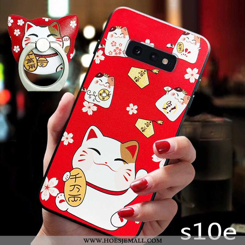 Hoes Samsung Galaxy S10e Spotprent Mooie Anti-fall Ster Kat Net Red Hoesje Rood