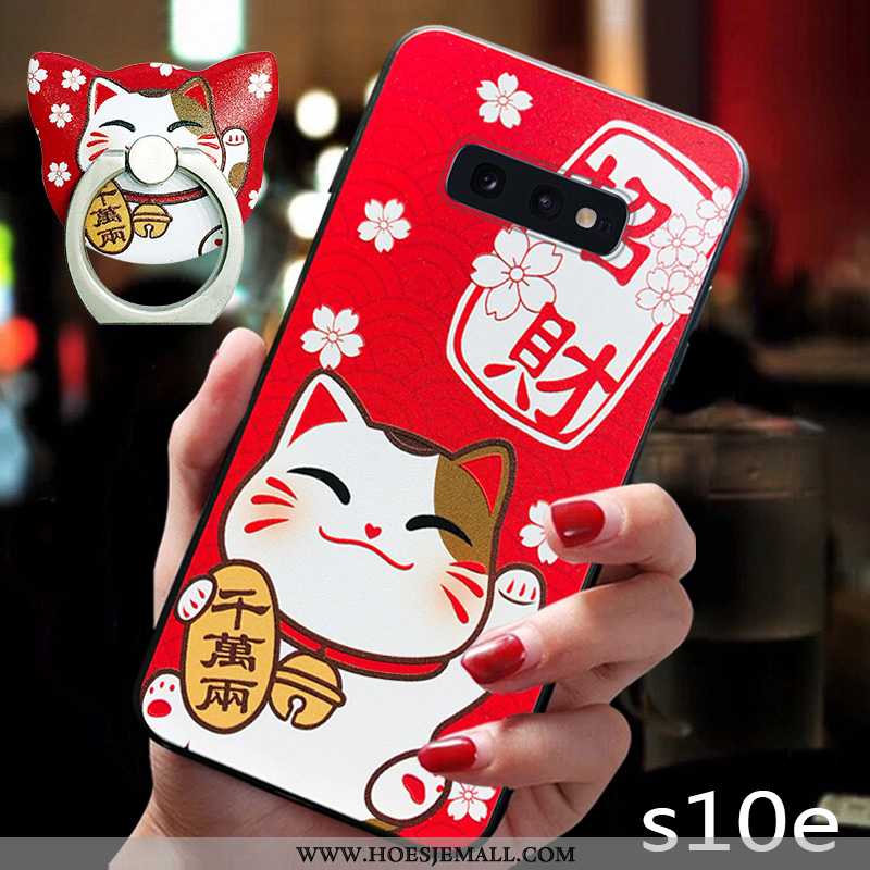 Hoes Samsung Galaxy S10e Spotprent Mooie Anti-fall Ster Kat Net Red Hoesje Rood