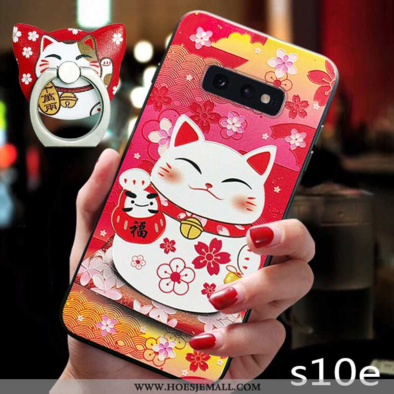 Hoes Samsung Galaxy S10e Spotprent Mooie Anti-fall Ster Kat Net Red Hoesje Rood