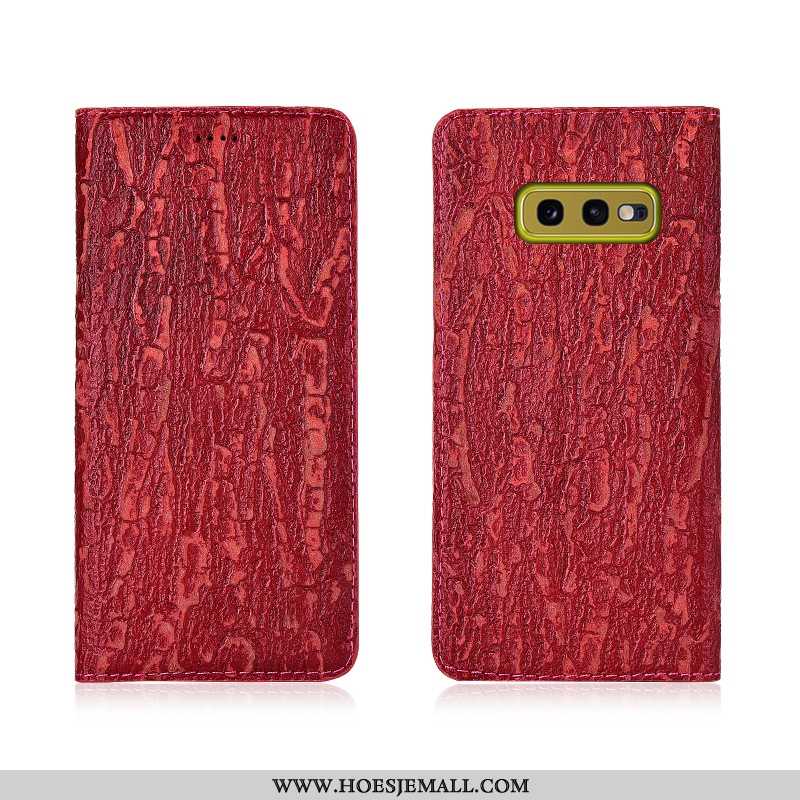 Hoes Samsung Galaxy S10e Echt Leer Leer Ster Boom Leren Hoesje Rood