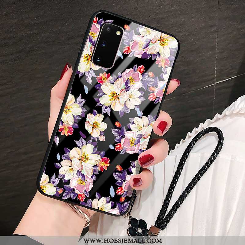 Hoesje Samsung Galaxy S20 Glas Bescherming Spiegel Bloemen Hard Zonnebloem Zwart Zwarte