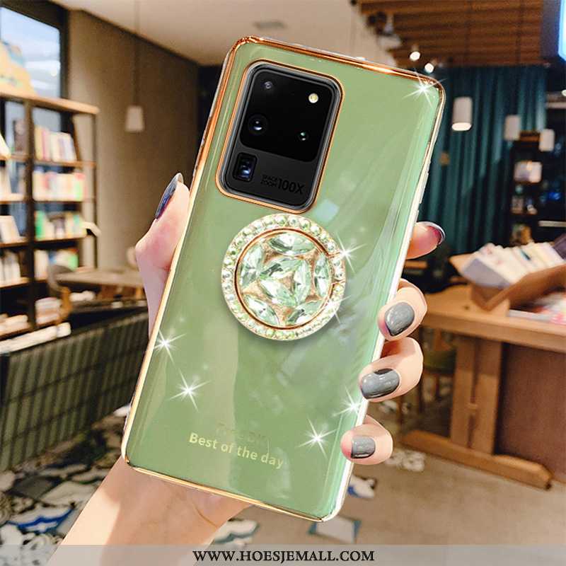 Hoesje Samsung Galaxy S20 Ultra Zacht Luxe Koe Groen Ster Plating