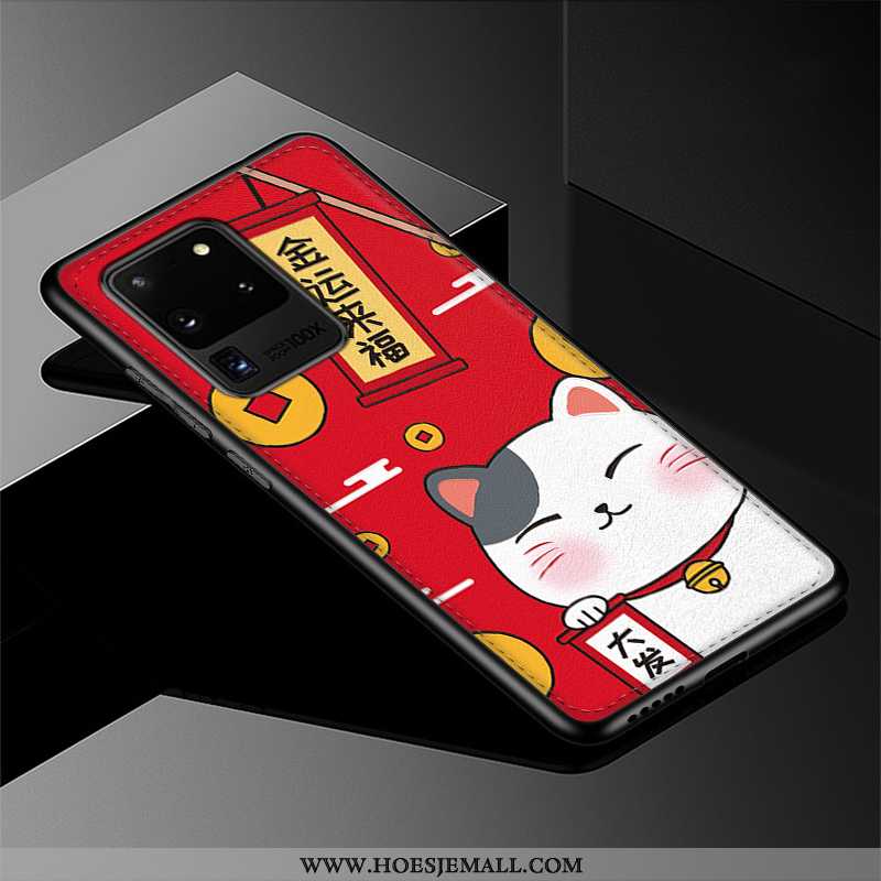 Hoesje Samsung Galaxy S20 Ultra Leer Patroon Kat Zacht Ster Hoes Rood