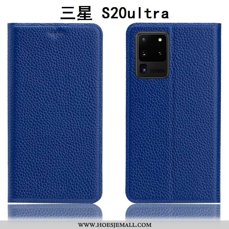 Hoes Samsung Galaxy S20 Ultra Bescherming Leren Hoesje Blauw Patroon Folio Blauwe