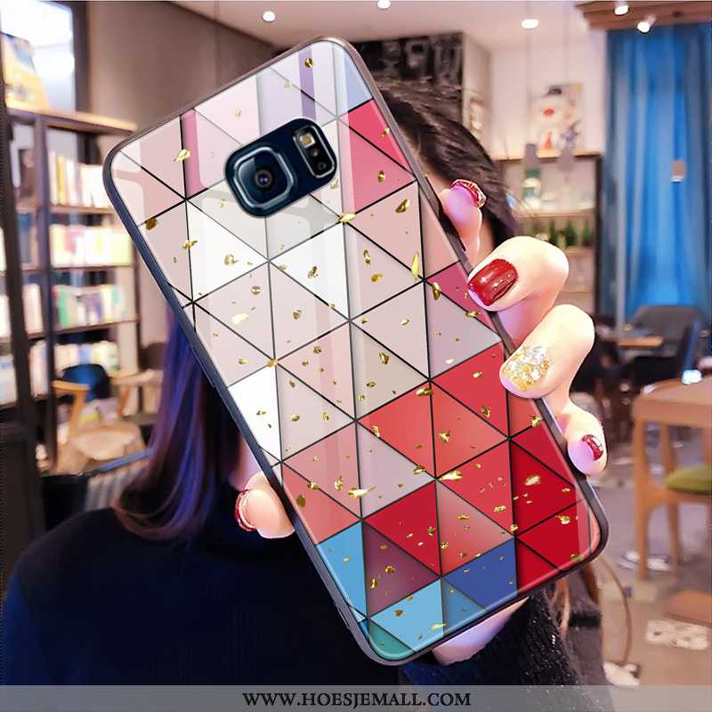 Hoesje Samsung Galaxy S6 Edge Glas All Inclusive Anti-fall Goud Ster Roze Mobiele Telefoon