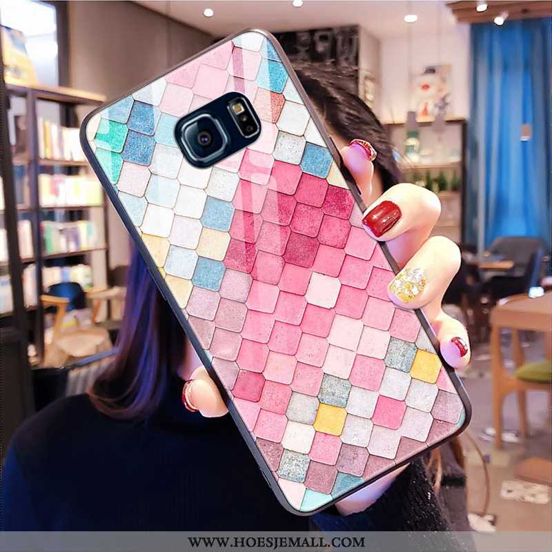 Hoesje Samsung Galaxy S6 Edge Glas All Inclusive Anti-fall Goud Ster Roze Mobiele Telefoon