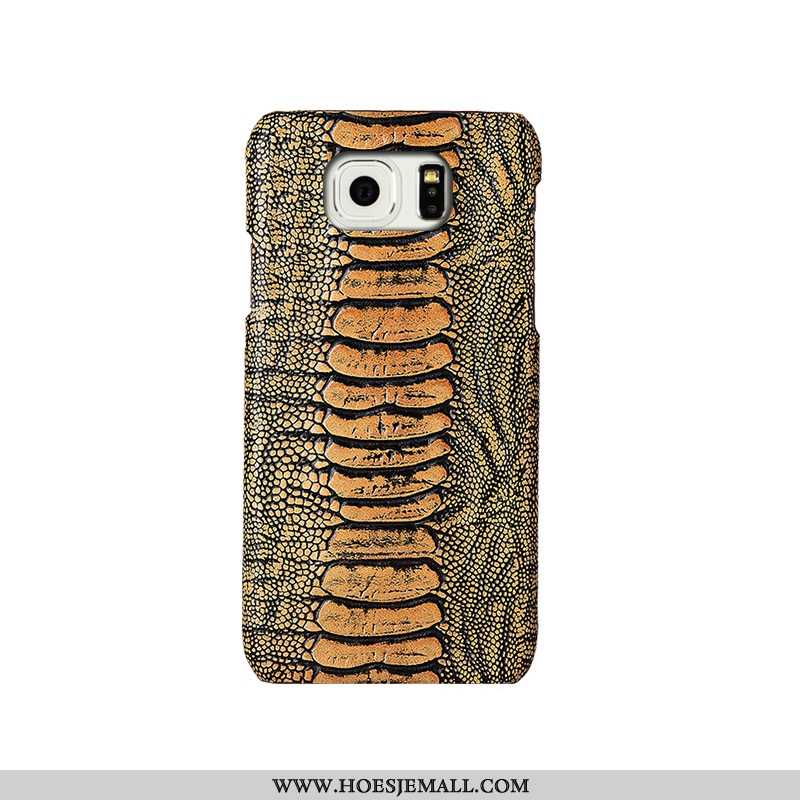 Hoesje Samsung Galaxy S6 Echt Leer Bescherming Khaki Anti-fall Mode Luxe Mobiele Telefoon