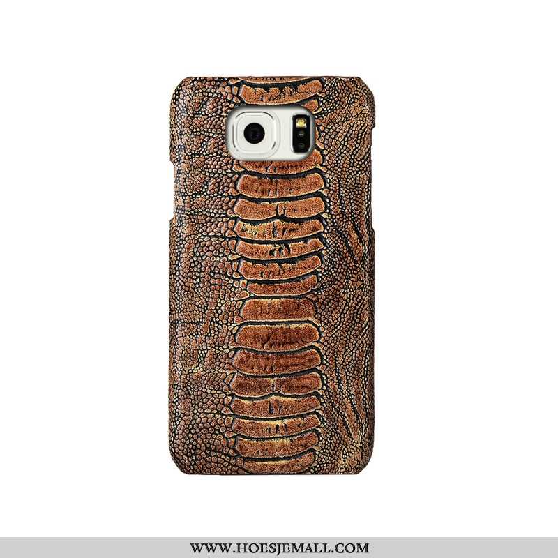 Hoesje Samsung Galaxy S6 Echt Leer Bescherming Khaki Anti-fall Mode Luxe Mobiele Telefoon