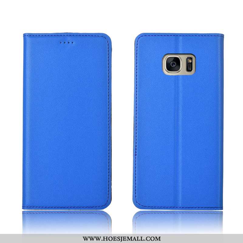 Hoesje Samsung Galaxy S7 Edge Leren Echt Leer Bescherming Clamshell Blauw Zacht Blauwe