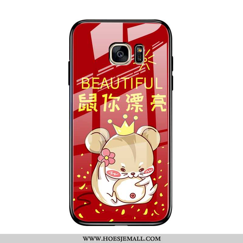 Hoes Samsung Galaxy S7 Edge Bescherming Glas Hoesje Ster Spotprent Chinese Stijl Dun Rood