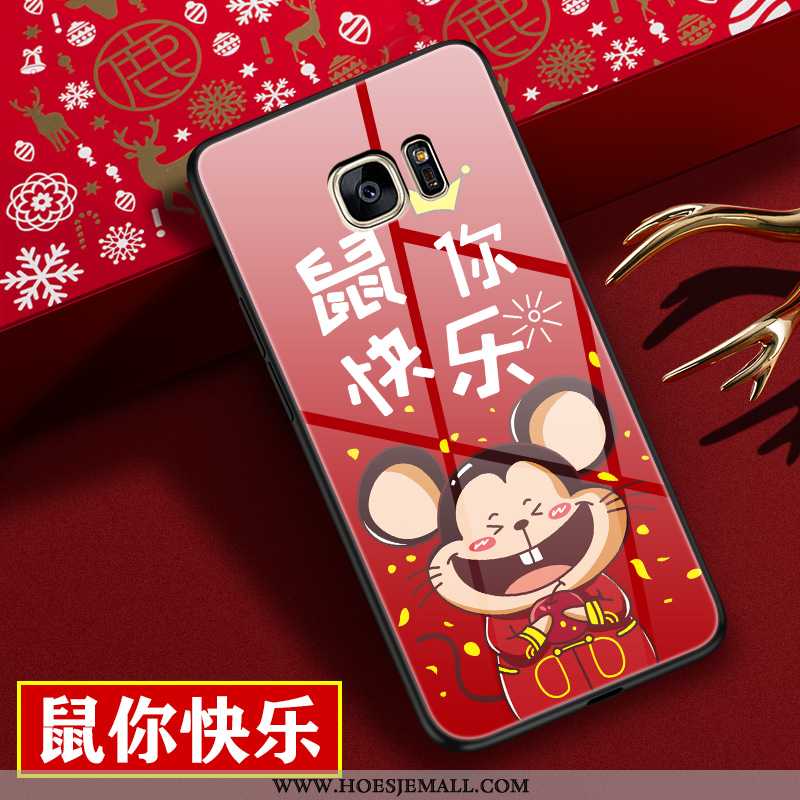 Hoes Samsung Galaxy S7 Edge Bescherming Glas Hoesje Ster Spotprent Chinese Stijl Dun Rood