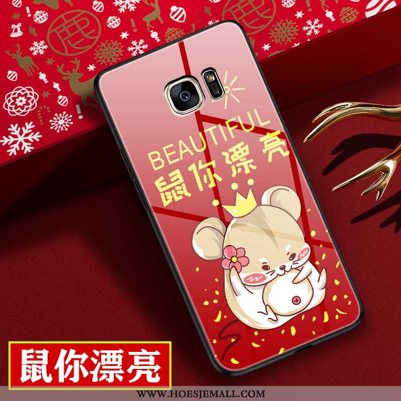 Hoes Samsung Galaxy S7 Edge Bescherming Glas Hoesje Ster Spotprent Chinese Stijl Dun Rood